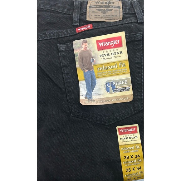 NWT Wrangler Five Star Premium Denim Relaxed Fit Black Jeans Men 38x34 97601CB - Picture 4 of 6